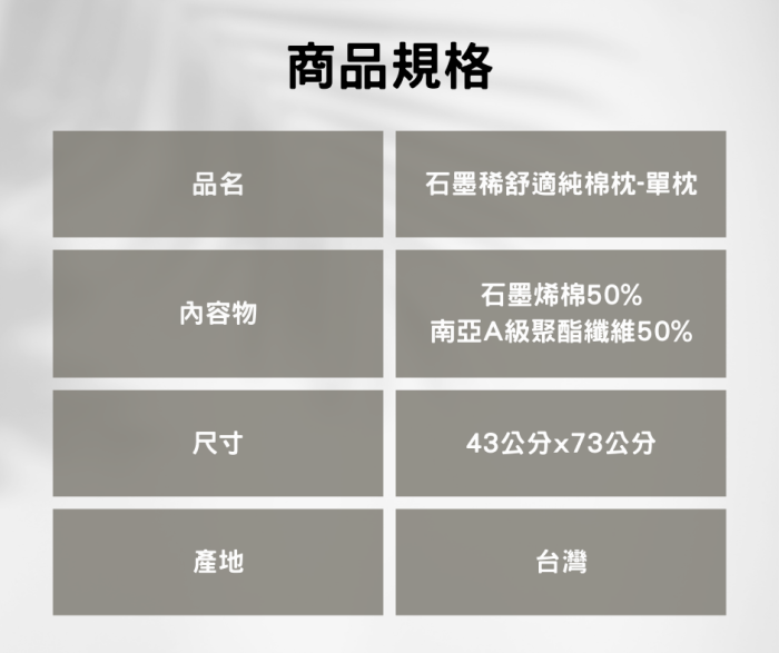 【仕柏】柔情  石墨稀舒適純棉枕-單枕：圖片 2