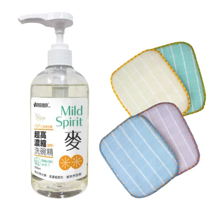 【良田客廚】 超高濃縮洗碗精*1瓶 + 輕菜洗薄型菜瓜布格子系列(2入1組)*2組
