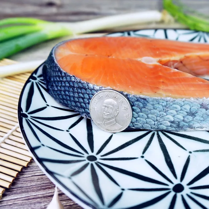 有肚洞鮭魚3 【五朝港水產】野生超厚切頂級鮭魚(單片400克±10%)超厚切-5片包裝:圖片 2