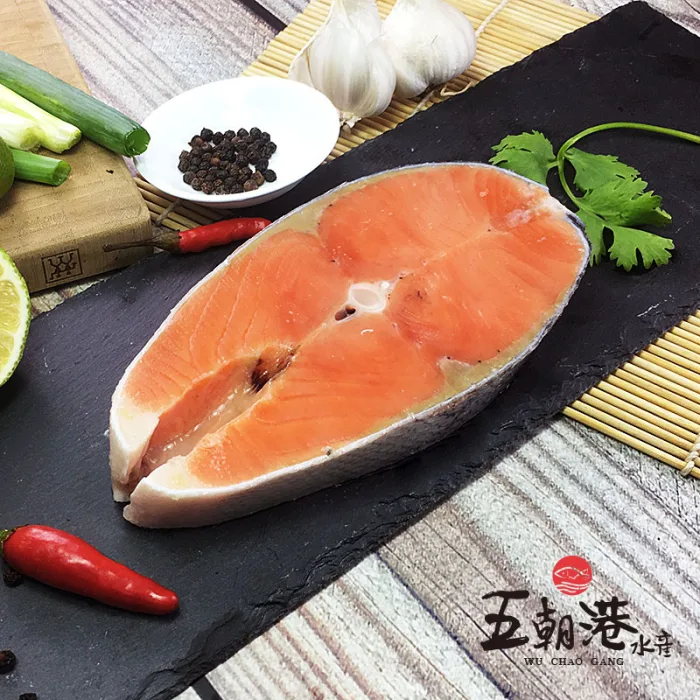 無肚洞鮭魚1 【五朝港水產】野生超厚切頂級鮭魚(單片400克±10%)超厚切-5片包裝:圖片 4