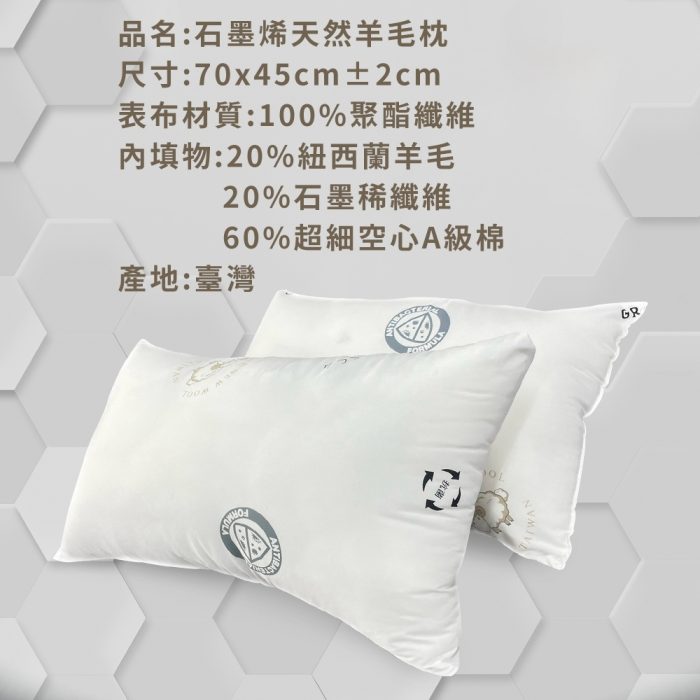 【美思夢生活館】石墨烯羊毛枕 70x45cm(2入)：圖片 2