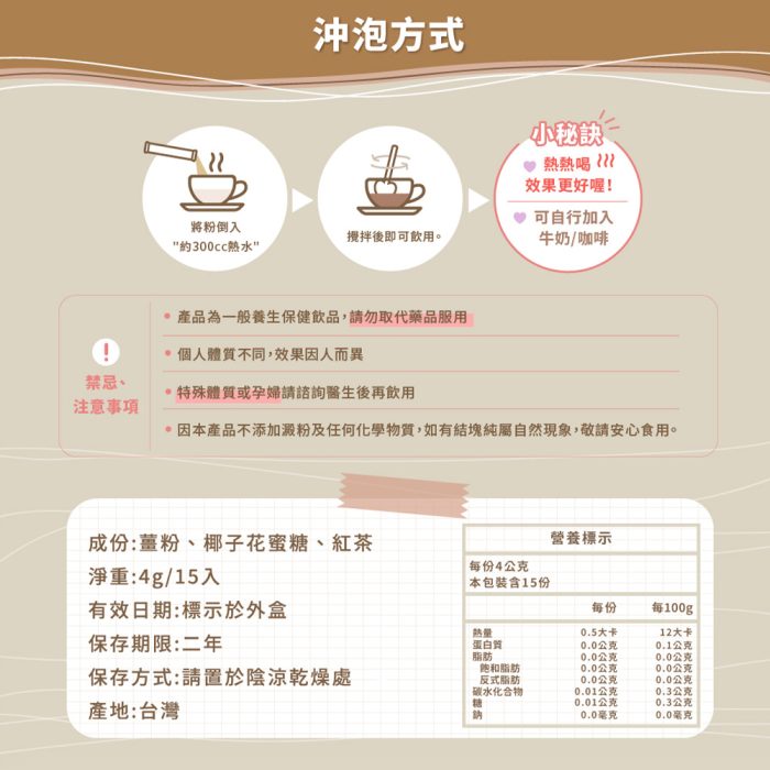 【菊頌坊】養生隨身包系列沖泡飲品(口味:薑紅茶/椰花蜜薑茶)：圖片 12