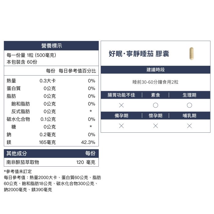 WONDR膠囊示意圖 【WONDR王得生機】好眠寧靜睡茄兩入組(60粒/盒):圖片 4