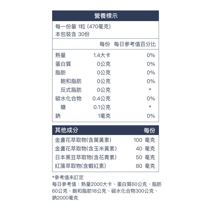 葉黃素營養標示 【WONDR王得生機】晶亮.金盞花葉黃素:圖片 3